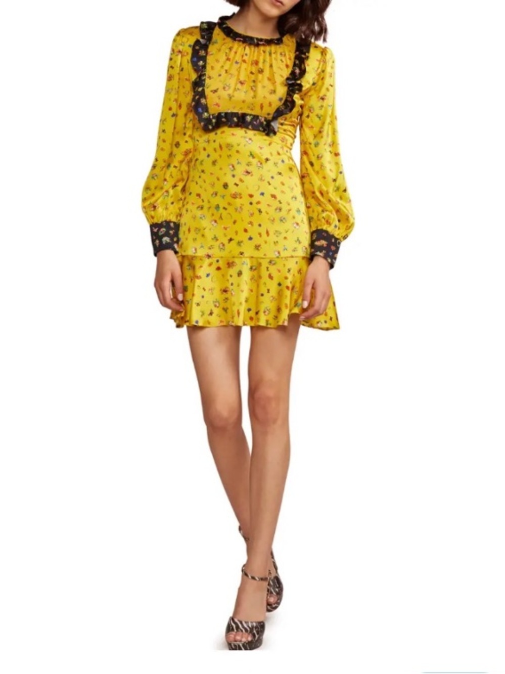 Cynthia Rowley  Aiko Ruffle Trim Long-Sleeve Mini Prairie Dress size 8